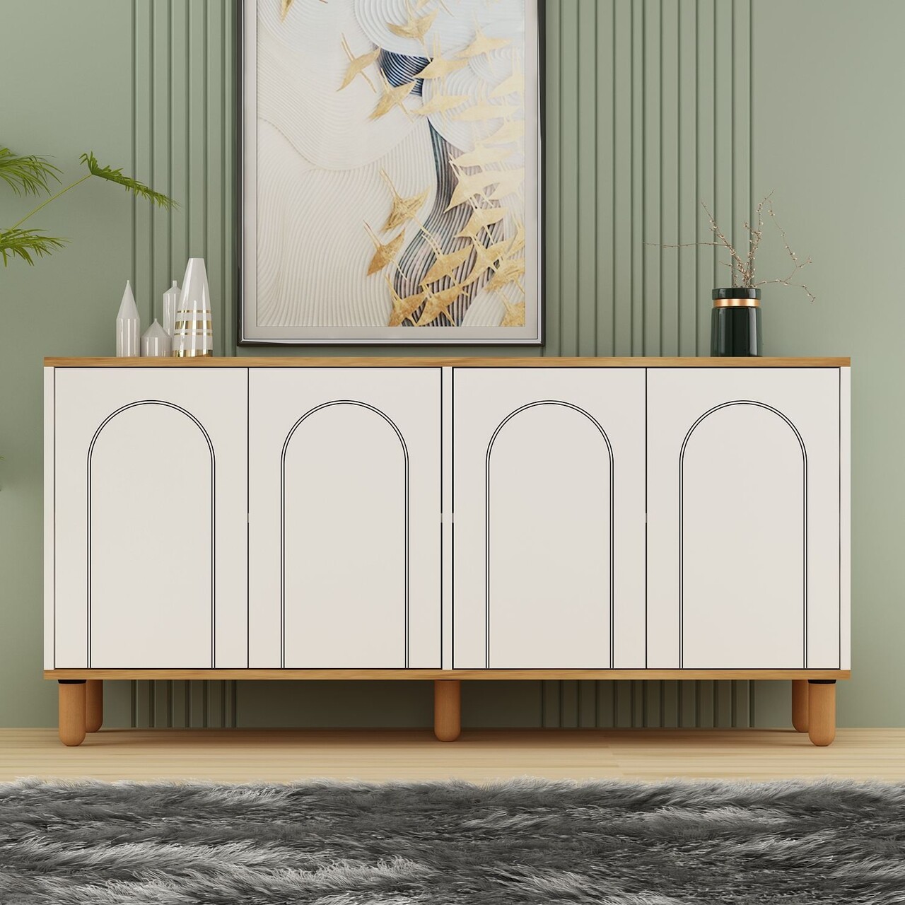 Consola, Hanah Home, Fayron, 150x73x36 cm, PAL, Stejar Safir / Alb - imagine 7